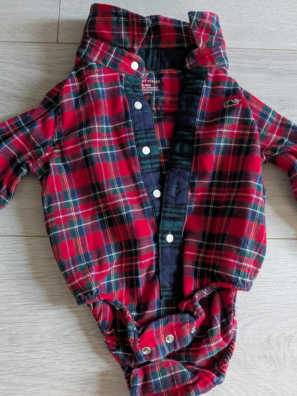 Vineyard Vines Red and Green Plaid Baby One-Piece Bodysuit